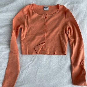 Sunday Best Peach-Orange Cropped Button Cardigan